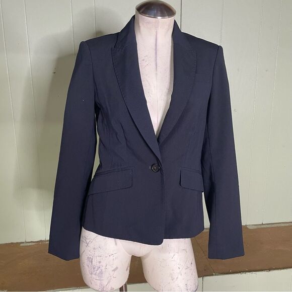 3.1 PHILLIP LIM Navy Blue One‎ Button Peak Lapel Blazer Womens Size 2 - Picture 1 of 11